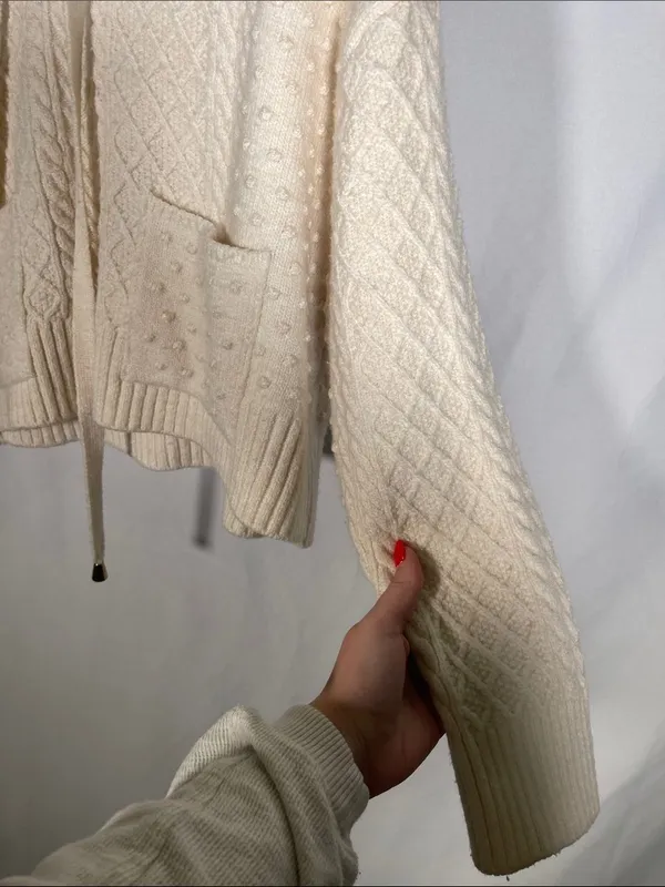 Zara Womens Cream Knit Sweater Hoodie Sweatshirt Small - Image 4