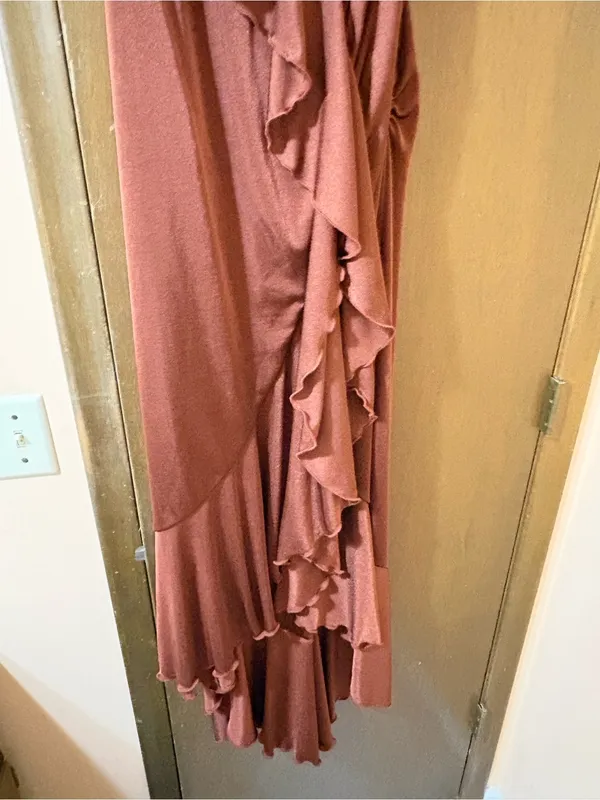 Anthropologie One-Shoulder Ruffled High-Low Midi Dress in Brown - Image 8