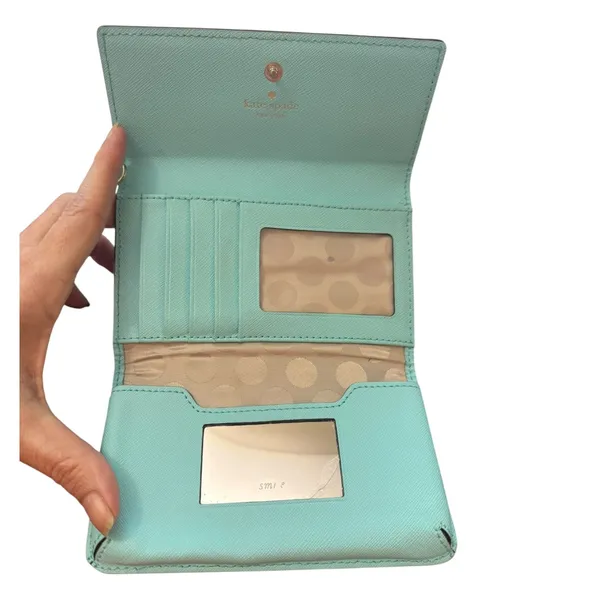 Kate Spade Baby Blue Leather Tri Fold Wallet - Image 5