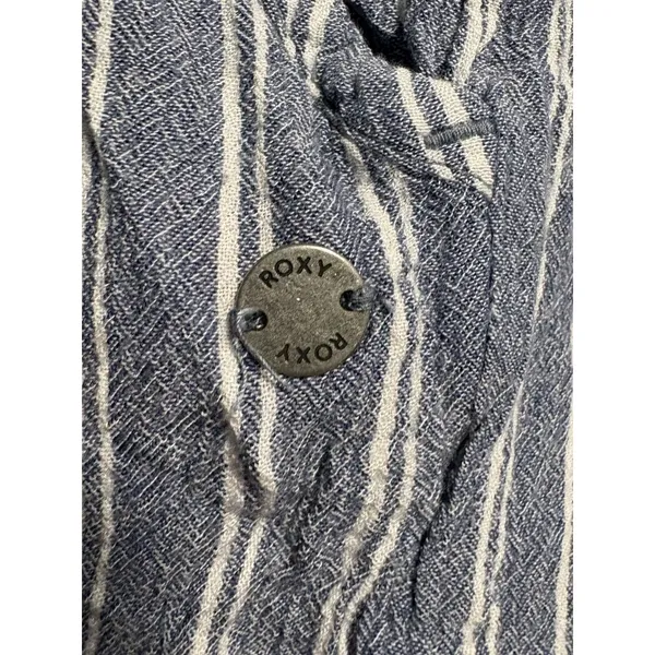 Roxy Shorts Women Large Blue White Striped Tassel Smocked Waist Beachy Woven - Image 2