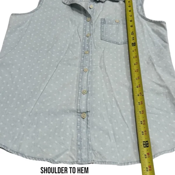 Per Se‎ Baby Blue White Polka Dot Chambray Button up Vest Country Rodeo Size S - Image 10
