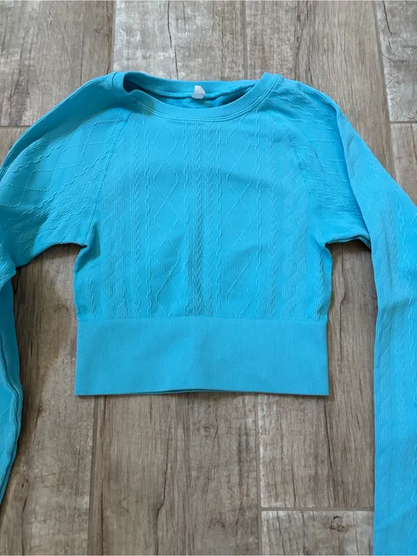 JoyLab Teal Blue Cable Knit Textured Long Sleeve Top - Image 2
