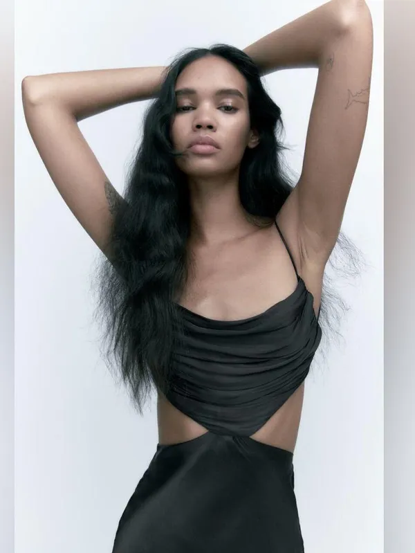 ZARA Black spaghetti strap cute put draped mini dress never worn - Image 4