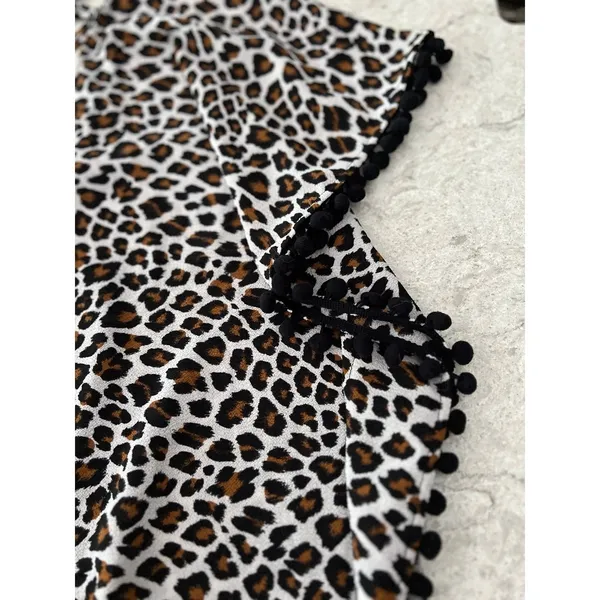 Xhilaration‎ Leopard Print Swim Cover Up Top Pom Pom Trim Back Tie Womens Small - Image 5