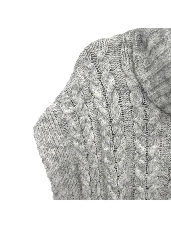 Joie Gray Cable Knit Cowl Neck Oversized Sweater Poncho Sleeveless Size Small - Image 3