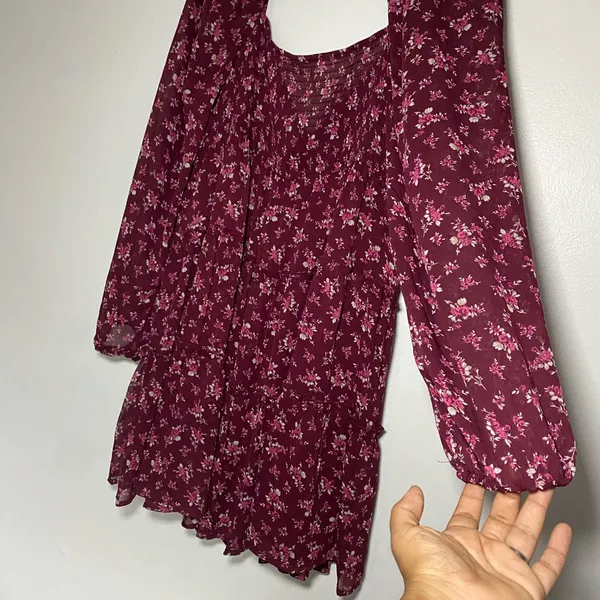 Altar'd State Burgundy Floral Long Sleeve Mini Dress - Image 7