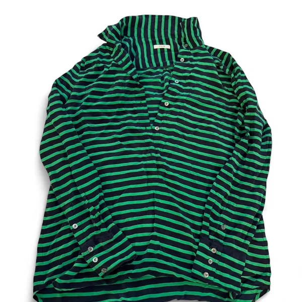 J.Crew Button Down‎ Shirt Green Navy Blue Small Striped Preppy Work Office - Image 2