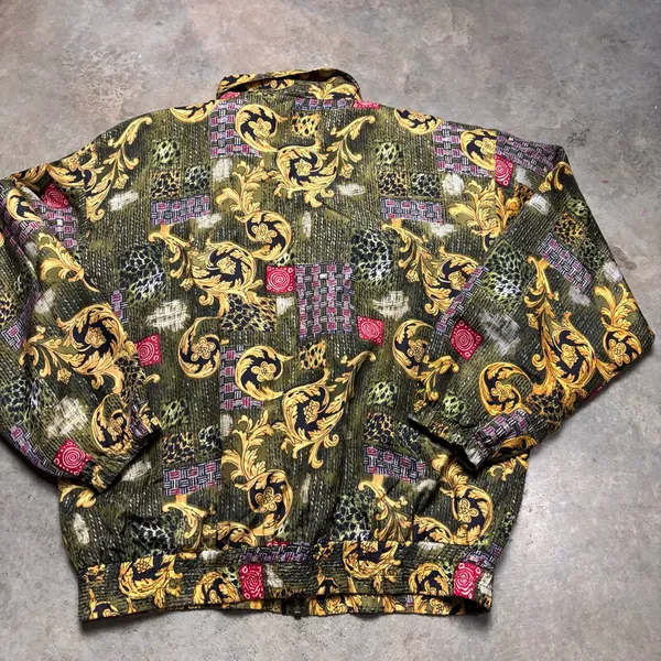 Div Rousso 100% Silk Vintage 90s Baroque & Leopard Print Bomber Jacket Womens Sm - Image 7