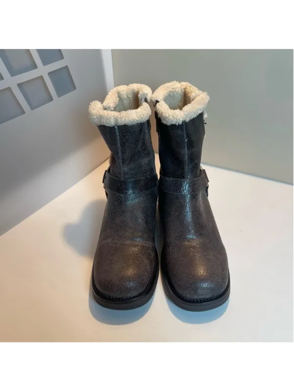 Steve Madden Brixton Brown Distressed Leather Faux Fur Mid-Calf Moto Boots 8 - Image 5