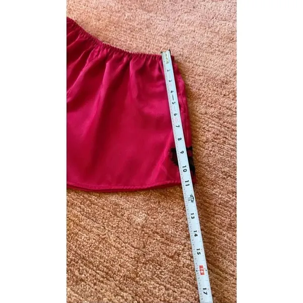 Red Satin Sleep Shorts Heart Embroidery Lingerie Size S - Image 5