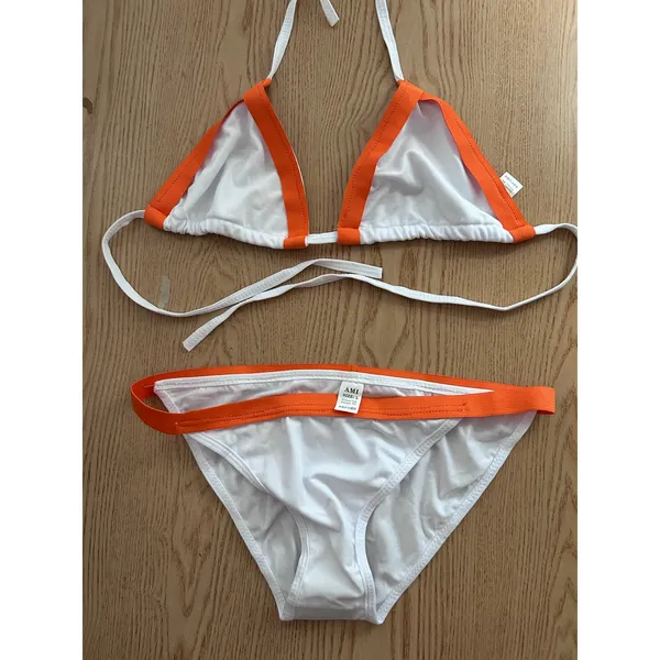 B45 New Women’s AMI Sexy 2Pc White Orange String Bikini Low Rise Medium/Large - Image 2