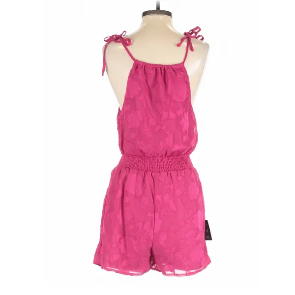 Lulus Here for the Fun Magenta Burnout Floral Jacquard Romper XS Coquette - Image 7