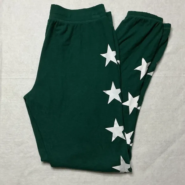 AQUA Lounge Womens Green Star Print Pajama Set Long Sleeve Top Joggers Size M - Image 4