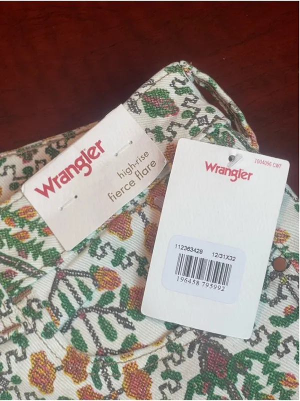 NWT Wrangler Fierce Flare Jeans Floral Pattern High Rise Boho Retro Style Sz 12 - Image 12