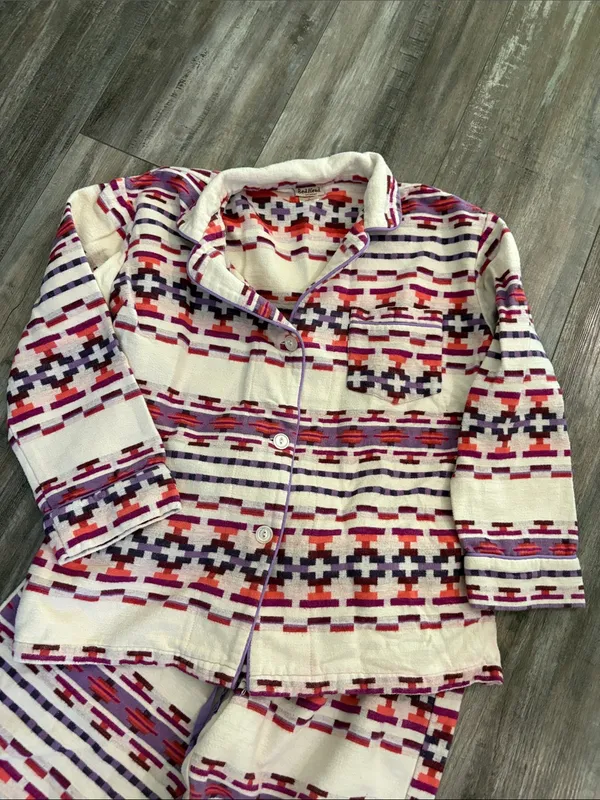 BedHead Aztec Print Flannel Pajama Set Small White - Image 2