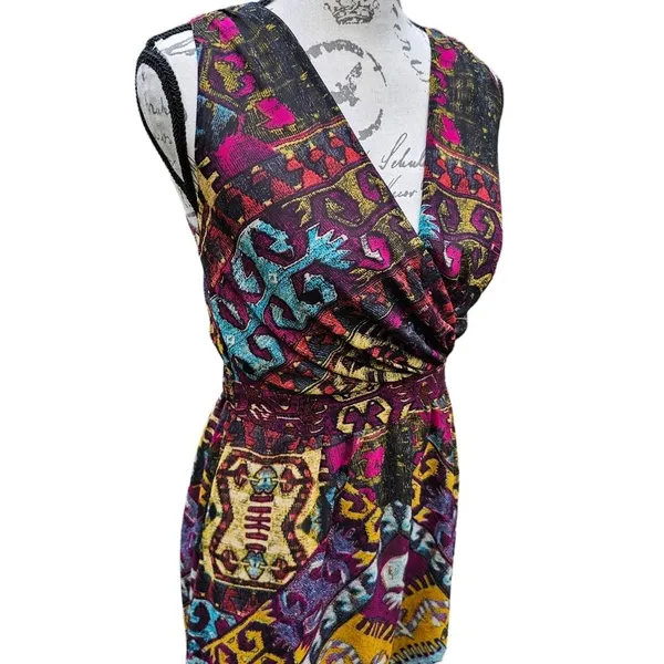 Addie Multicolor Vibrant Open Back Lace Up‎ V-Neck Sleeveless Midi Dress Size S - Image 3