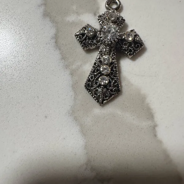 Silver-Tone Crystal Cross Pendant - Clear Stones - Image 5