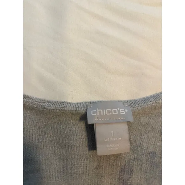 Chico's Sweater Paisley Boho Gray Blue Pink V-Neck‎ Lightweight Knit Size 1 M - Image 5