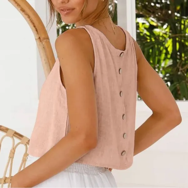 NWT Women’s Linen Crop Tank Top‎ – Sleeveless Summer Casual Small - Image 2