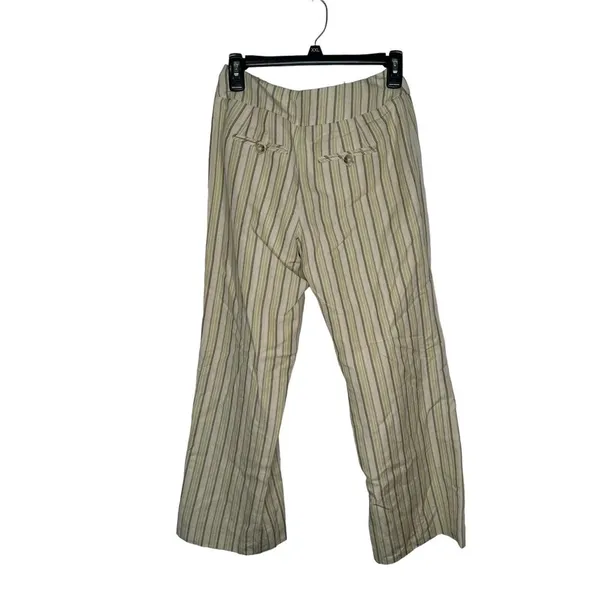 Loft Ann Taylor Women's Pants Striped Flared Leg Mid-Rise ‎ Linen Blend Size 0 - Image 7