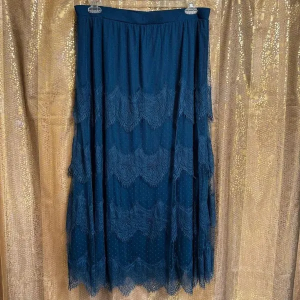Soft‎ Surroundings Frederica Lace Maxi Skirt Dark Teal Blue Large NWT - Image 2