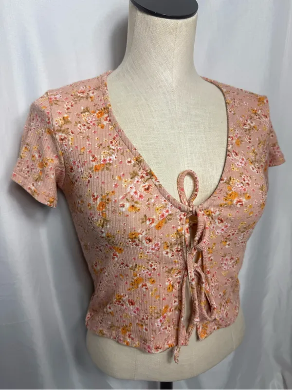 Coquette Soft Girl Dainty Floral Double Bow Tie SS Cardigan XS - Image 2