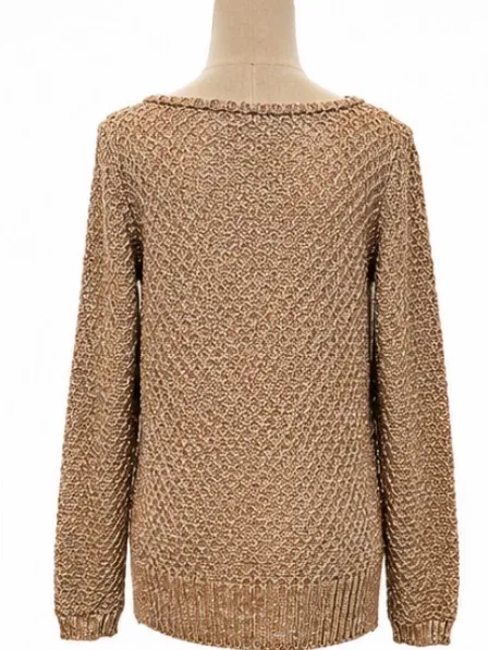 Anthropologie MOTH Rose Gold Metallic Asymmetrical Sweater Medium - Image 3