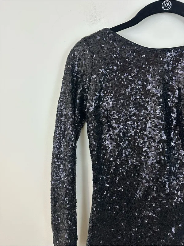 DRESS THE POPULATION Kelly Black Sequin Mini Dress Zipper Back Size XS - Image 3