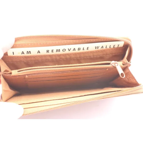 Brown Vinyl Tan Zip Around Wallet Removable Card Holder Organizer NEW Vintage - Image 4