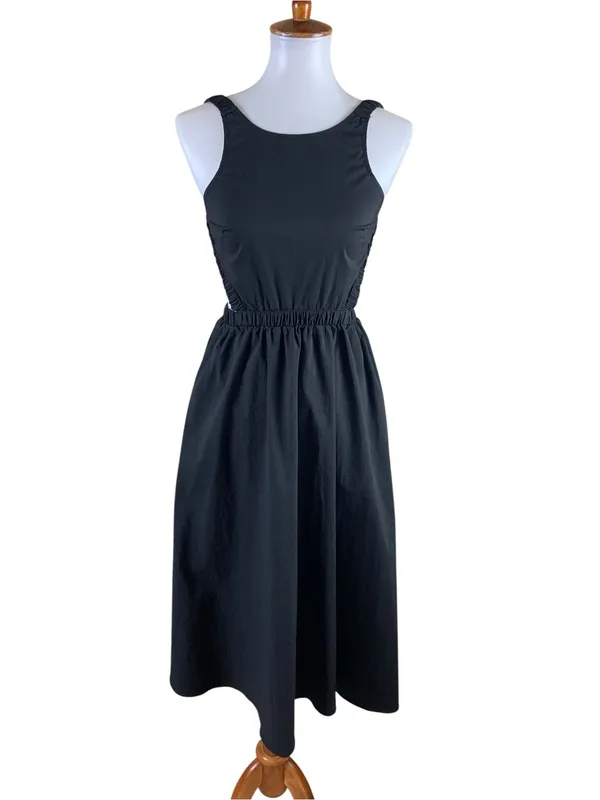Moon River XS Black Cutout Midi Dress Sleeveless Elastic Waist Minimalist - Image 2