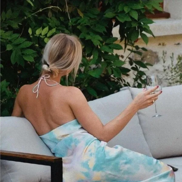 Zara Tie Dye Slip Midi Dress Tie Neck Multicolor Midi Dress Extra Small XS - Image 8
