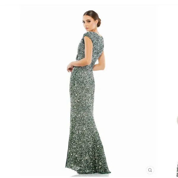 Mac Duggal 5489 Womens Green Cap SLEEVE SEQUINED HIGH SLIT GOWN - Image 5