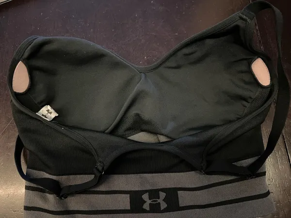 Under Armour Sports Bra Womens Large Black Longline Adjustable Padded Stretch - Image 5