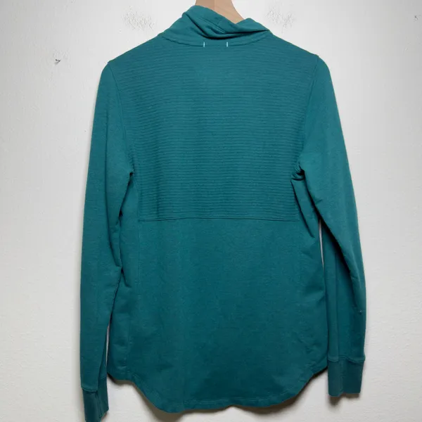 L.L.Bean Womens Cotton Cozy Mixed-Knit Pullover Medium Storm Teal Funnel‎ - Image 7