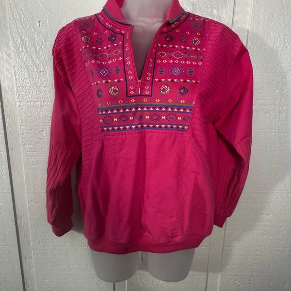 Blast Vintage Women’s Pink Sweatshirt Polo 1/4 Zip Size Small Petite EUC - Image 2