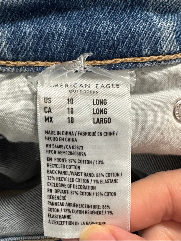 American Eagle Strigid Curvy Embellished Bling Super High Waist Baggy Straight Jeans sz 10L - Image 13
