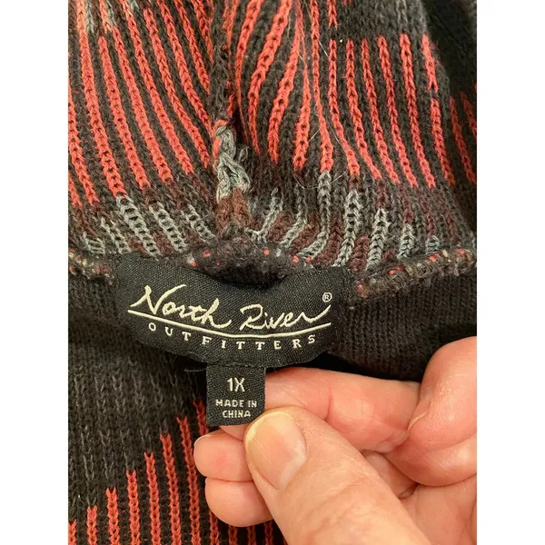 North River Outfitters Long Sleeve Hooded Cardigan Black/Red Women's Size 1X - Image 3