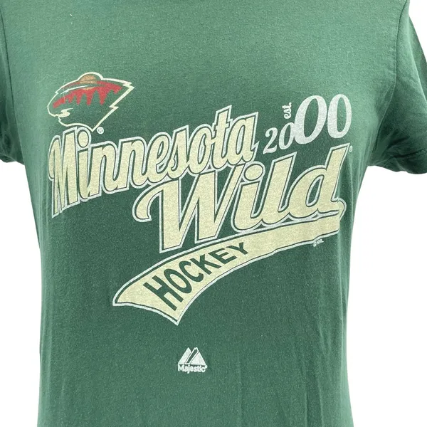 Minnesota Wild Green Hockey Tee Short Sleeve Majestic Top Fan Gear NHL Sports S - Image 3