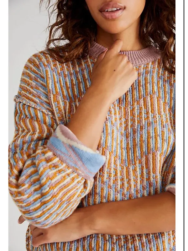 Free People Beach Malibu Pattern Textured Oversized Crew Neck Sweater Boho - Image 8