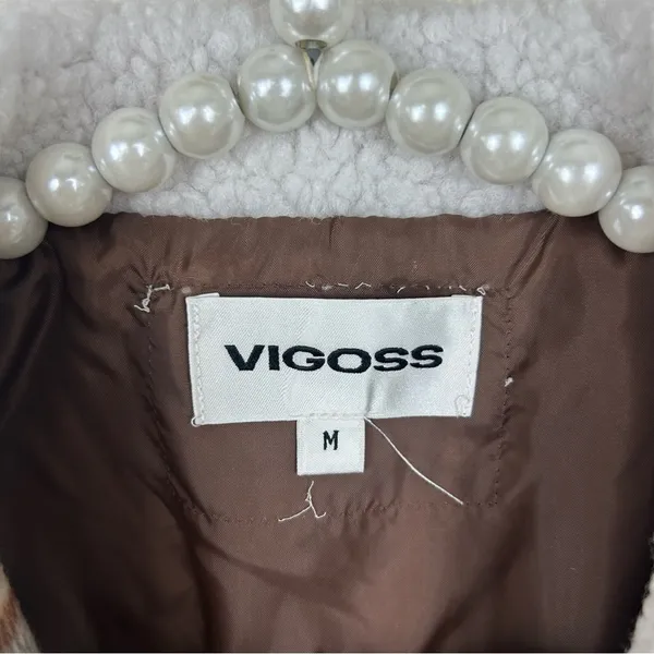 Vigoss Plaid Faux Shearling Collar Crop Trucker Jacket Size M - Image 10