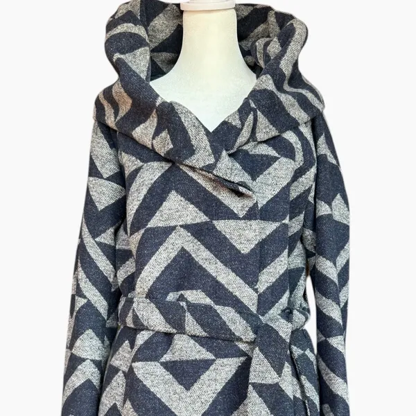 Mossimo Supply Co. Two Tone Geometric‎ Wrap Pea Coat With Oversized Collar Sz M - Image 3