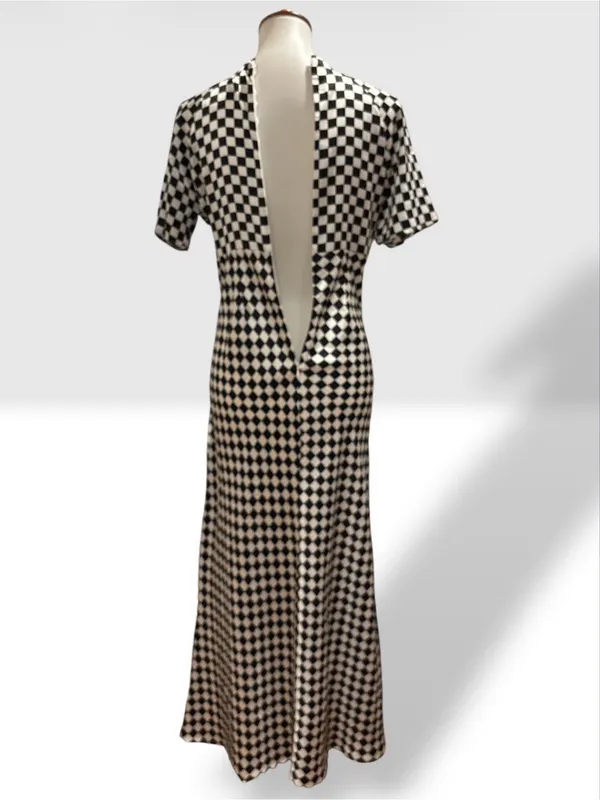 NWT ASOS Black White Checkered Satin Maxi Dress US 6 Mod Geometric - Image 4