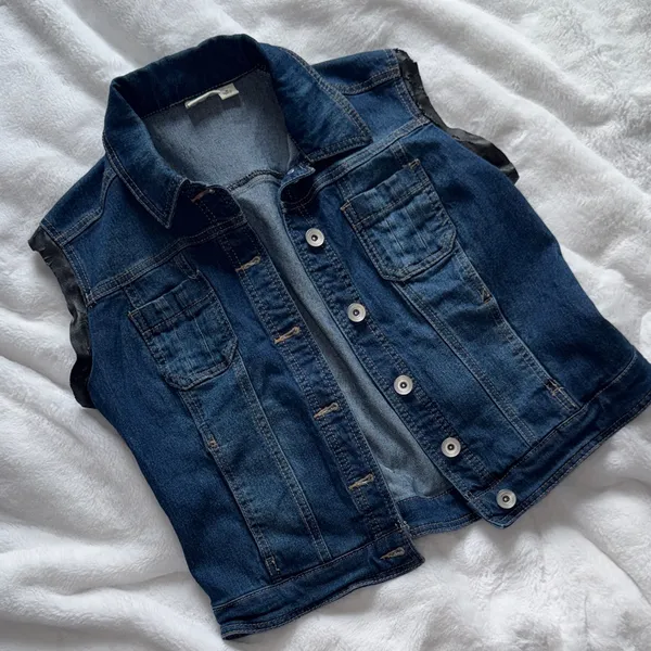 Cato Denim Vest Faux Leather Trim Size M Button Front - Image 3