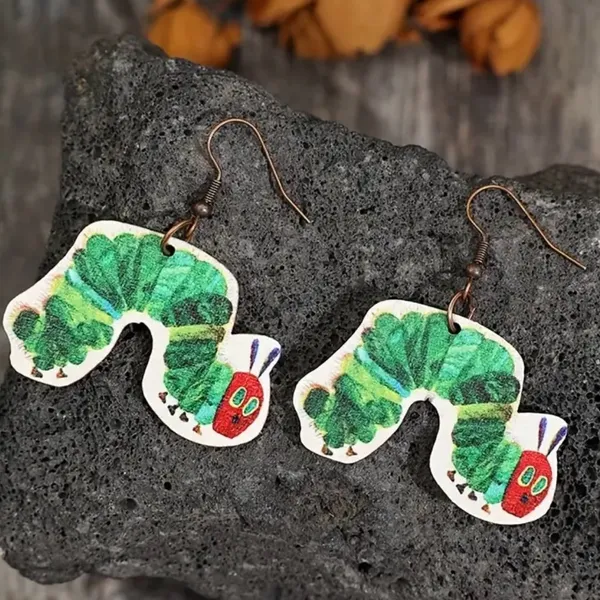 Caterpillar Very Hungry  Dangle Wooden Earrings - Image 3