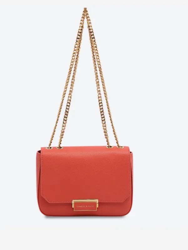Charles & Keith Scarlet Pebbled Crossbody with Gold Chain Strap - Image 3