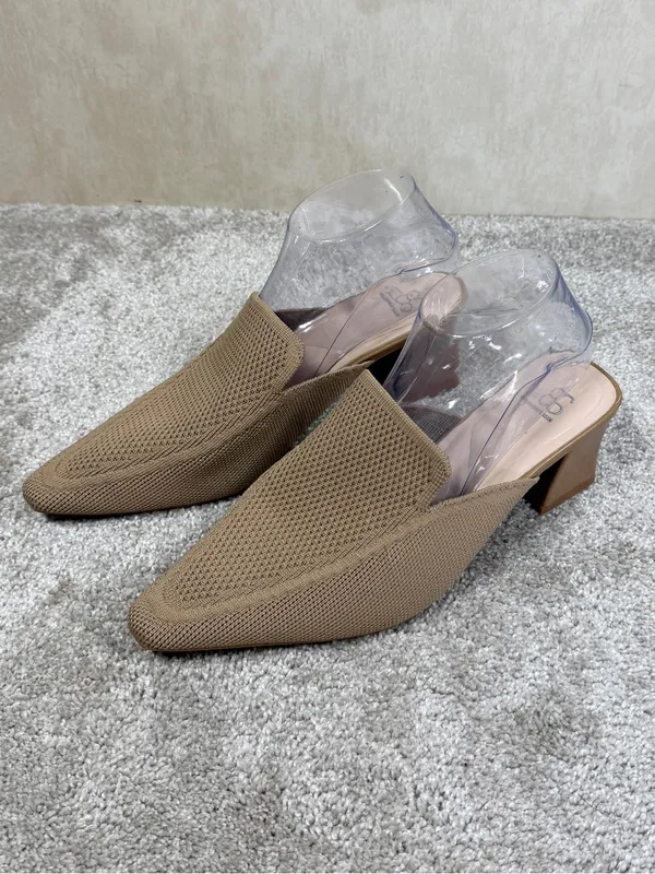 Cosy Island Women’s Knit Block Heels Shoes Mules Pointed Toe in Apricoat Cream 9 - Image 3
