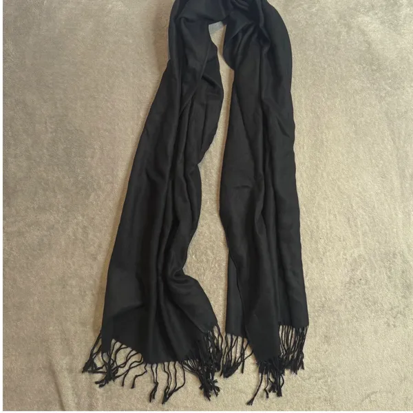 Pashmina Scarf Fringe Trim Wrap 100% Pashmina Black Unisex Adult - Image 5