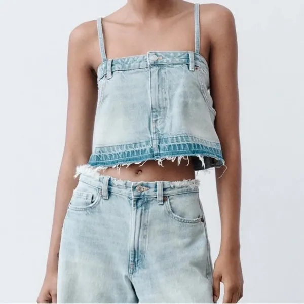 NEW! Zara Denim‎ Skirt Effect Crop Top - Image 6