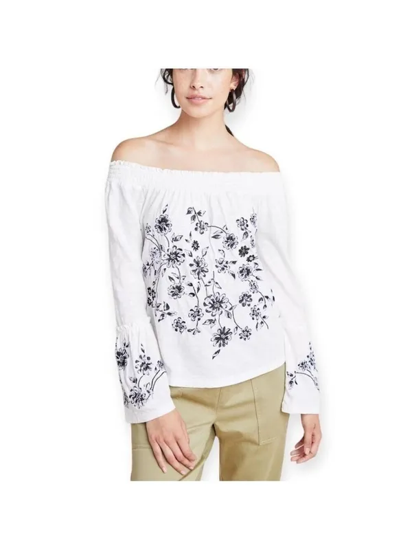 Anthropologie Annie Embroidered Off-The-Shoulder Blouse Size M Boho - Image 7
