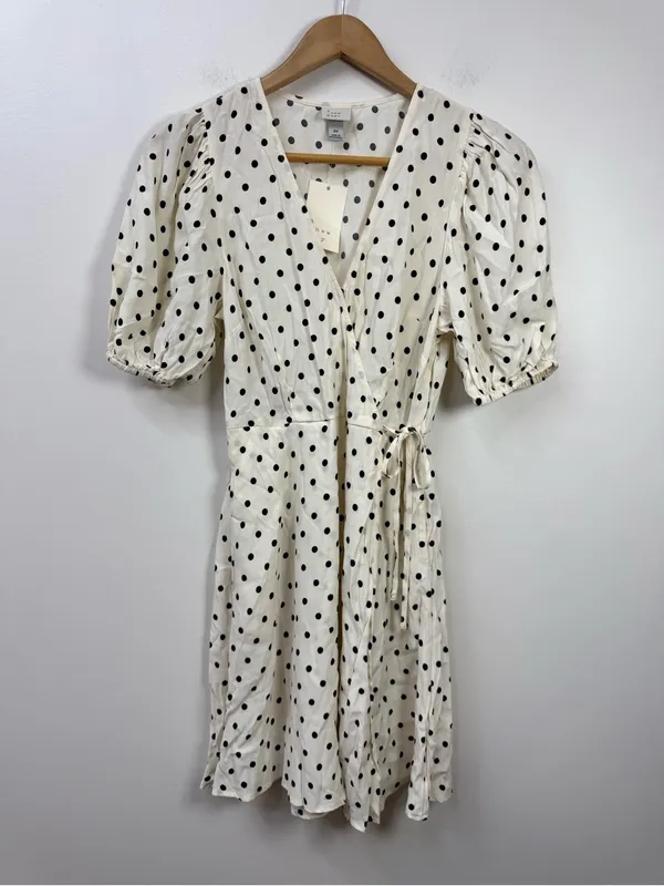 a new day Cream Polka Dot Puff-Sleeve Wrap Dress size XS - Image 3